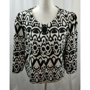 Kenar Women's Blazer Black White Cropped Swing Jacket 3/4 Sleeve Size 14